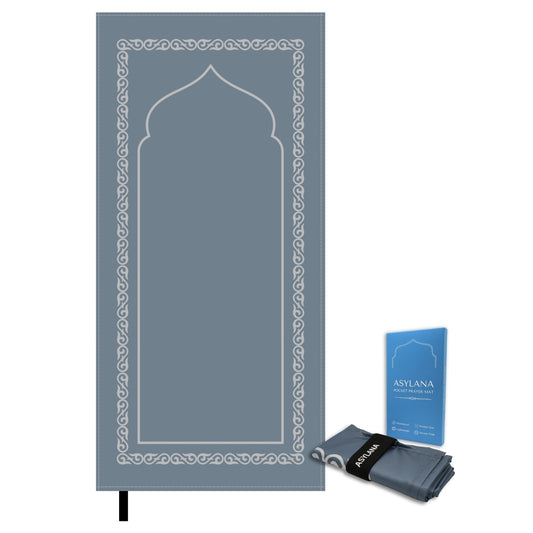 ASYLANA Portable Pocket Prayer Mat – Lightweight Waterproof Islamic Sajjadah Light Gray