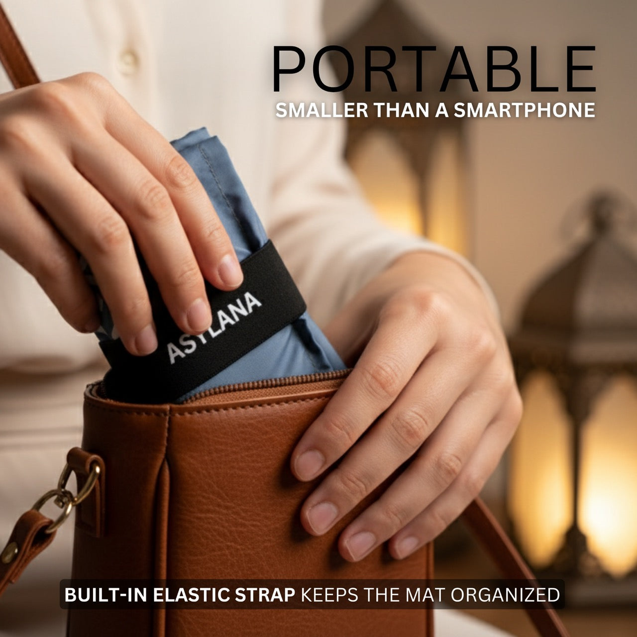 ASYLANA Travel Pocket Prayer Mat – Waterproof Lightweight Islamic Sujjada Janamaz Gray