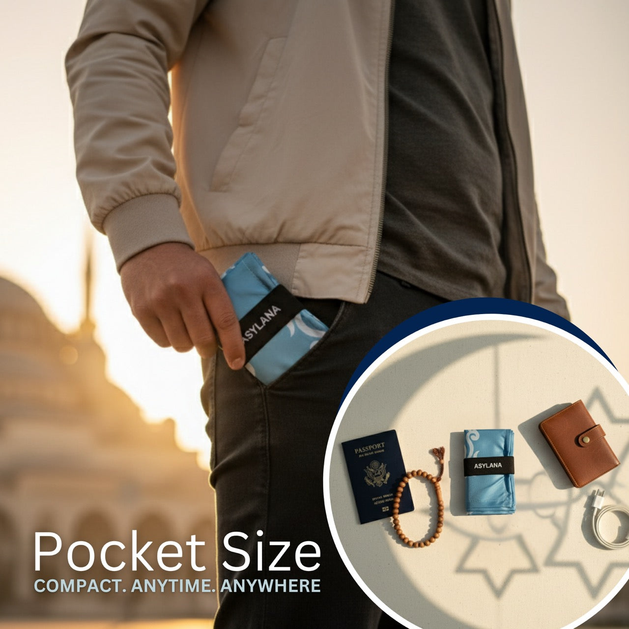 ASYLANA Compact Foldable Pocket Prayer Mat – Thin Lightweight Waterproof Janamaz - Ideal for Travel