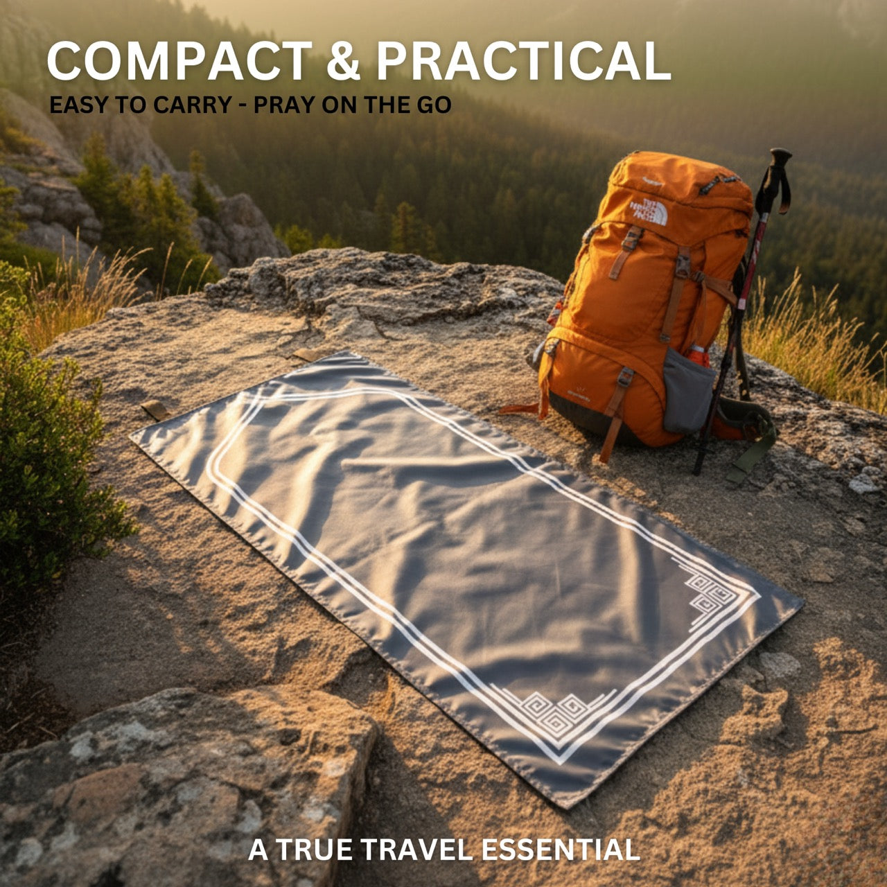 ASYLANA Travel Pocket Prayer Mat – Waterproof Lightweight Islamic Sujjada Janamaz Gray