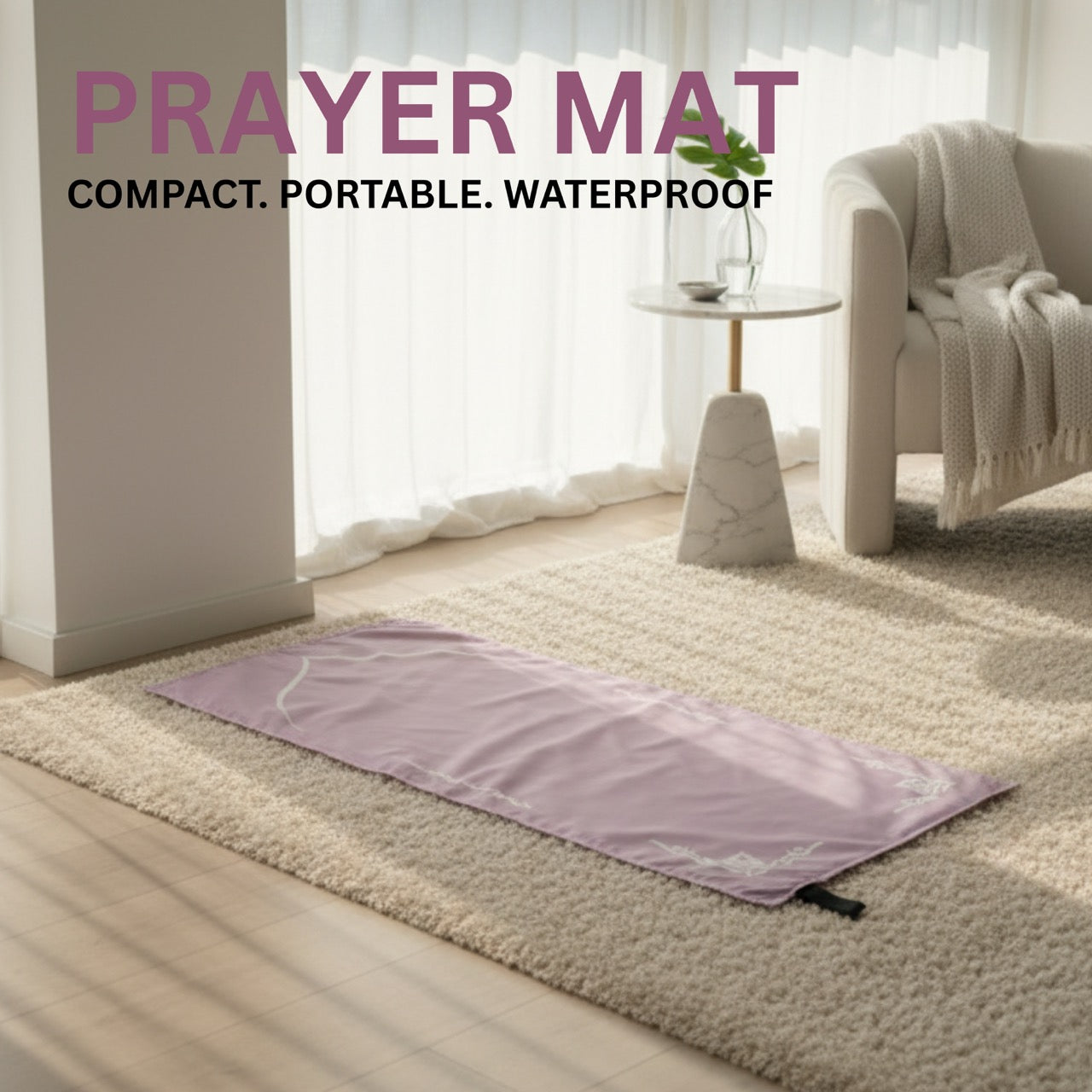 ASYLANA Lilac Islamic Travel Prayer Mat –  Waterproof & Lightweight Sujjada