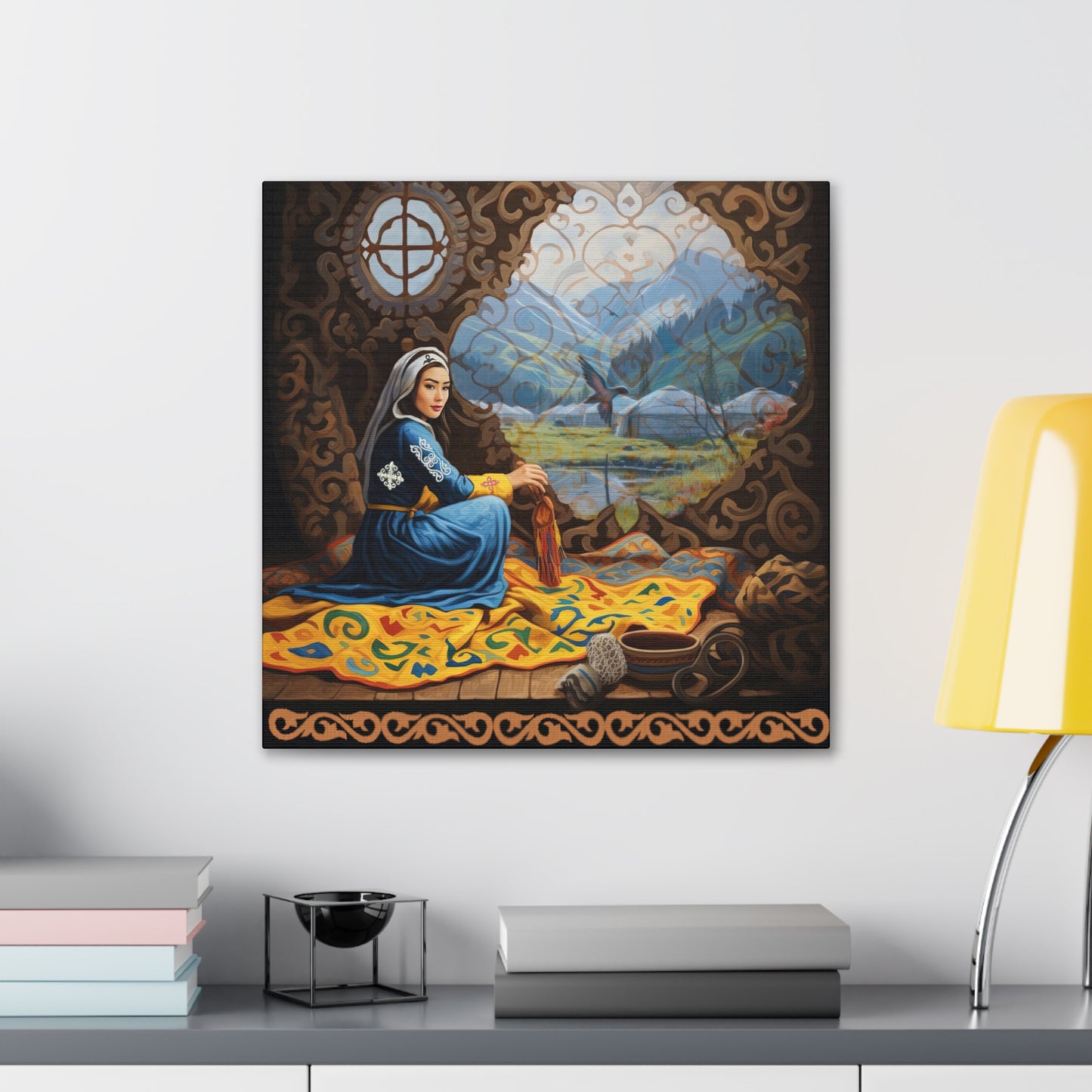 ASYLANA Kazakh Canvas Print Wrap Gallery Wall Art with Women of Kazakhstan Heritage and Nomadic Ornaments 117