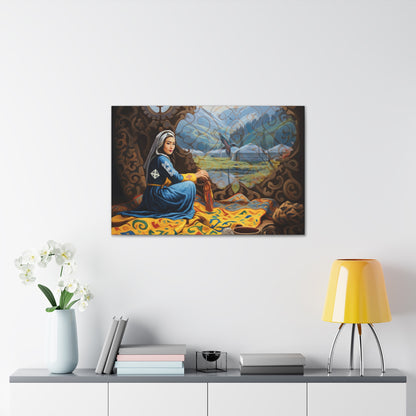 ASYLANA Kazakh Canvas Print Wrap Gallery Wall Art with Women of Kazakhstan Heritage and Nomadic Ornaments 117