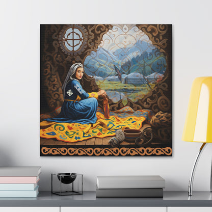 ASYLANA Kazakh Canvas Print Wrap Gallery Wall Art with Women of Kazakhstan Heritage and Nomadic Ornaments 117