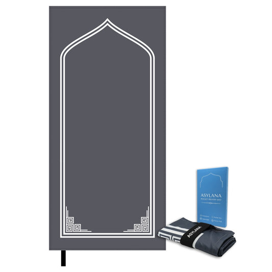 ASYLANA Travel Pocket Prayer Mat – Waterproof Lightweight Islamic Sujjada Janamaz Gray