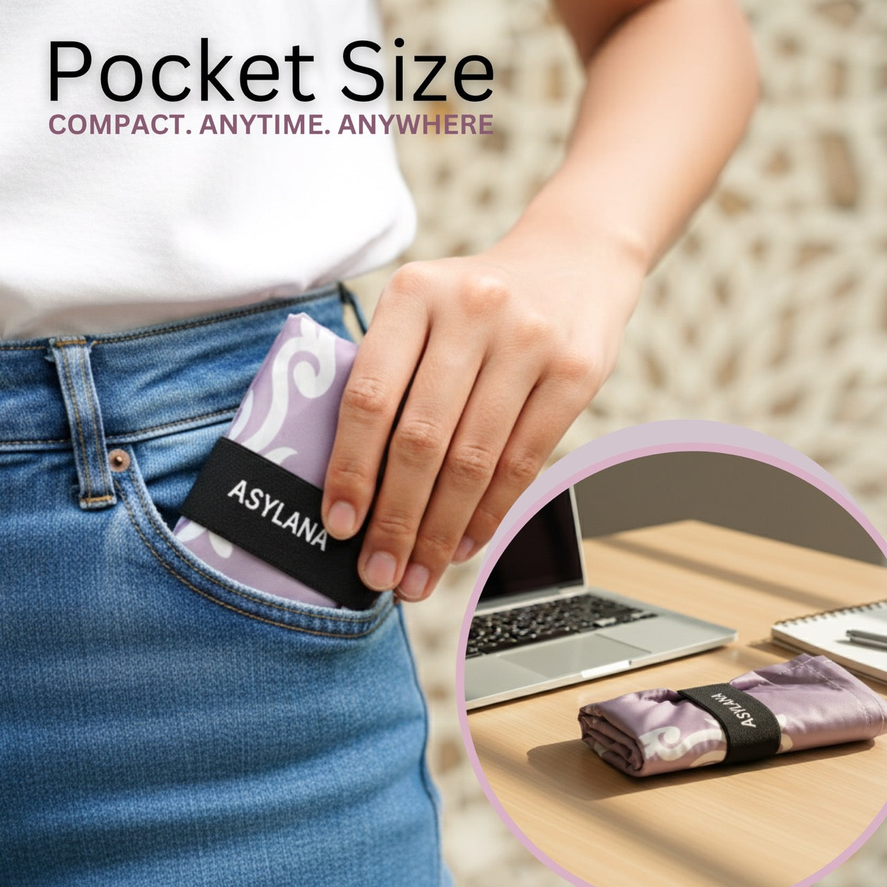 ASYLANA Islamic Pocket Travel Prayer Mat –  Waterproof & Lightweight Sajjadah Lilac