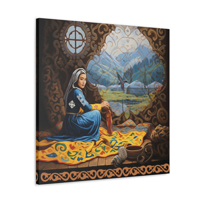 ASYLANA Kazakh Canvas Print Wrap Gallery Wall Art with Women of Kazakhstan Heritage and Nomadic Ornaments 117