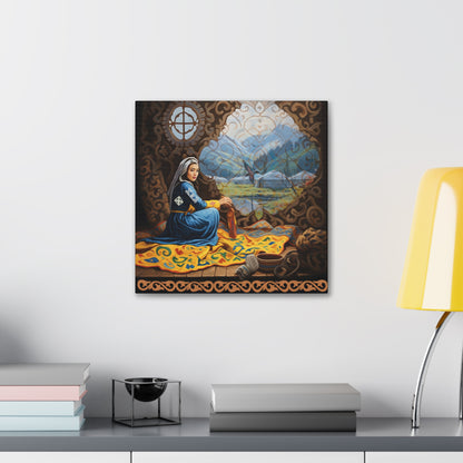 ASYLANA Kazakh Canvas Print Wrap Gallery Wall Art with Women of Kazakhstan Heritage and Nomadic Ornaments 117